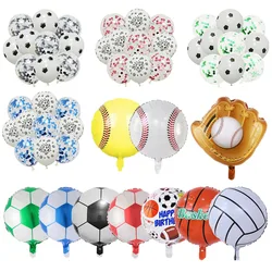 10pcs 12/18inch Football Baseball Basketball Foil Balloons Man Sports Ball Birthday Decoration Soccer Latex Kids Toys Supplies