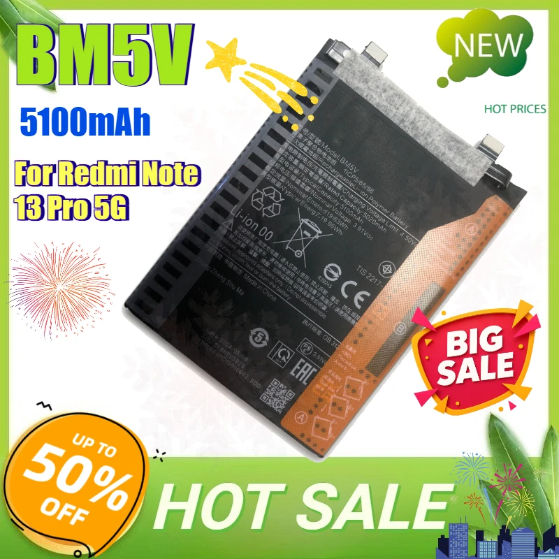 5100mAh BM5V Replacement Battery for Xiaomi Redmi Note 13 Pro 5G Poco X6 5G Li-Polymer Mobile Phone Battery Repair Parts