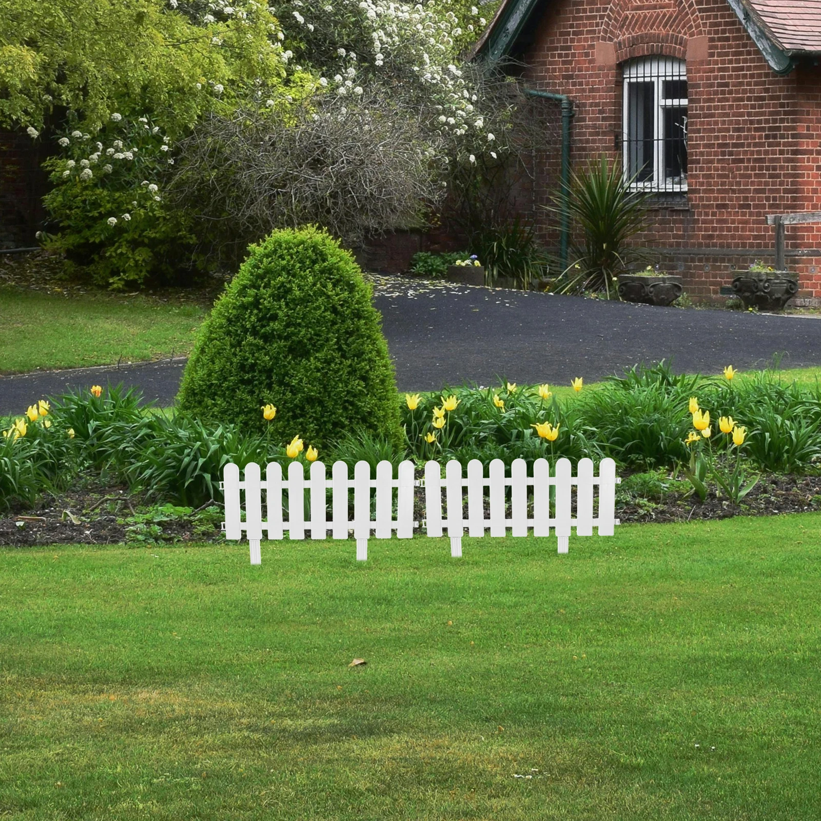 

4 Sets 50x20 Round Top Durable Plastic Garden Fence Panels Reusable Yard Decorative Fencing Lawn Beds Courtyard Villa
