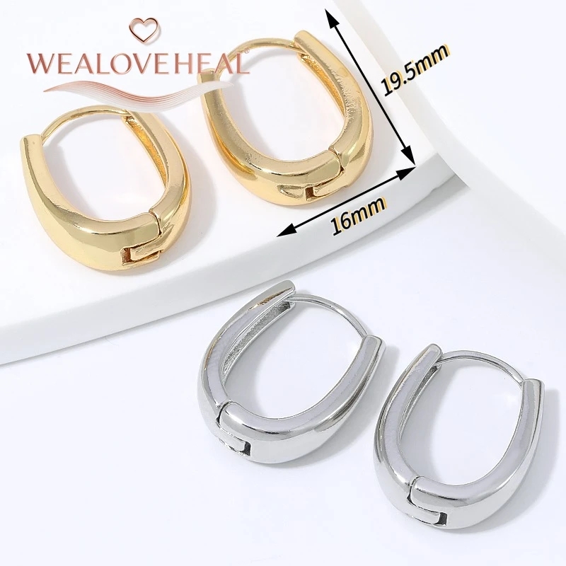 18K vergoldete Messing-Ohrringe in geometrischer Tropfenform für Damen, U-förmige Creolen, Modeschmuck, minimalistisch für den Alltag. – Detail 17
