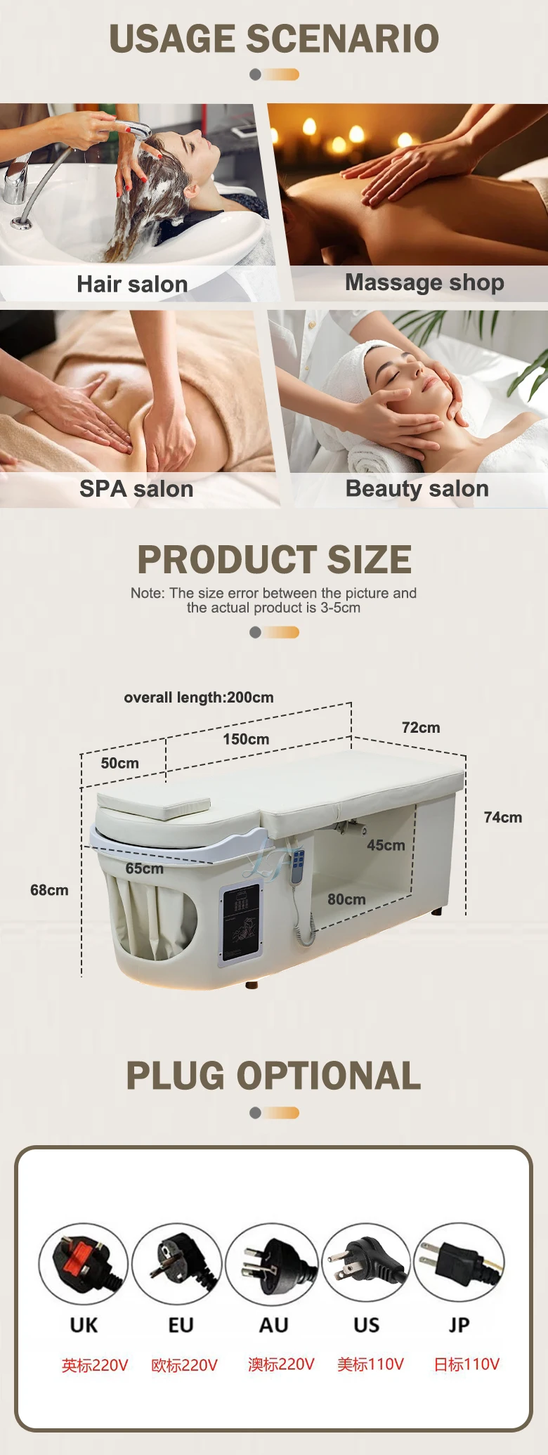 Elektrisches Wasserkreislauf-Ambientelicht, Thai-Shampoo-Bett, Dampfgerät, ergonomisch verstellbares Waschbecken, maßgefertigtes Leder für den Salon – Detail 8