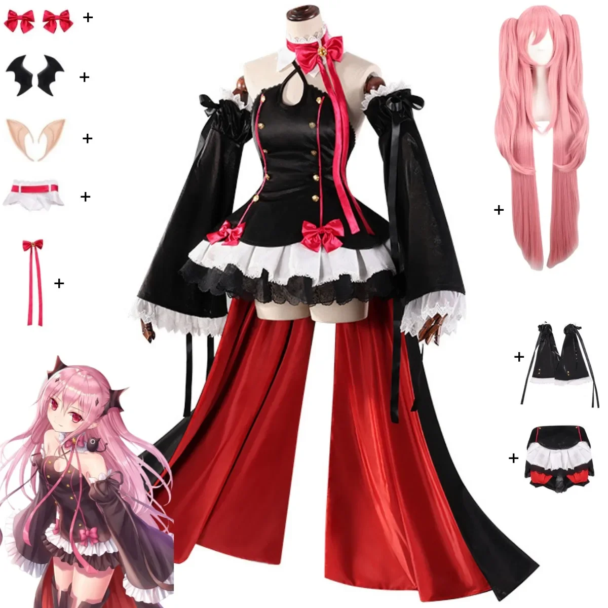 Anime Seraph of The End Reproduction L Tepes Cosplay Costume, Vampire Black, Red Lolita fur s, Perruque, Sexy, Halloween, Carnaval, Imbibé, Femme Adulte