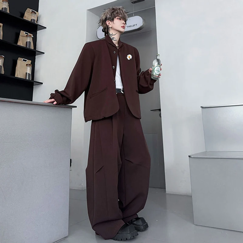 LUZHEN Solid Color Two-piece Sets Men Fashion Baggy Stripe Wide Leg Casual Trousers 2025 New Handsome Blazer Coat Clothes JY4302