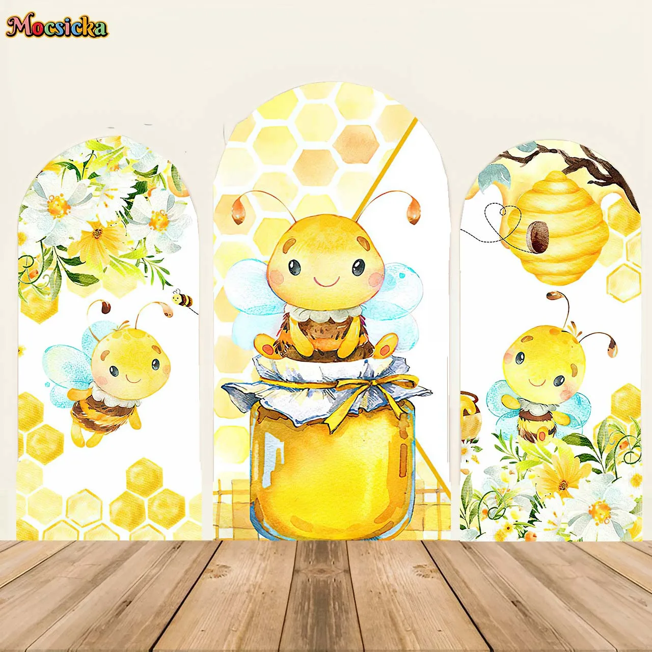 

Mocsicka Arch Backdrops 2-Sided Honey Bee Newborn Welcome Party Decoration Sunflower Boys Birthday Background Photo Studio Props