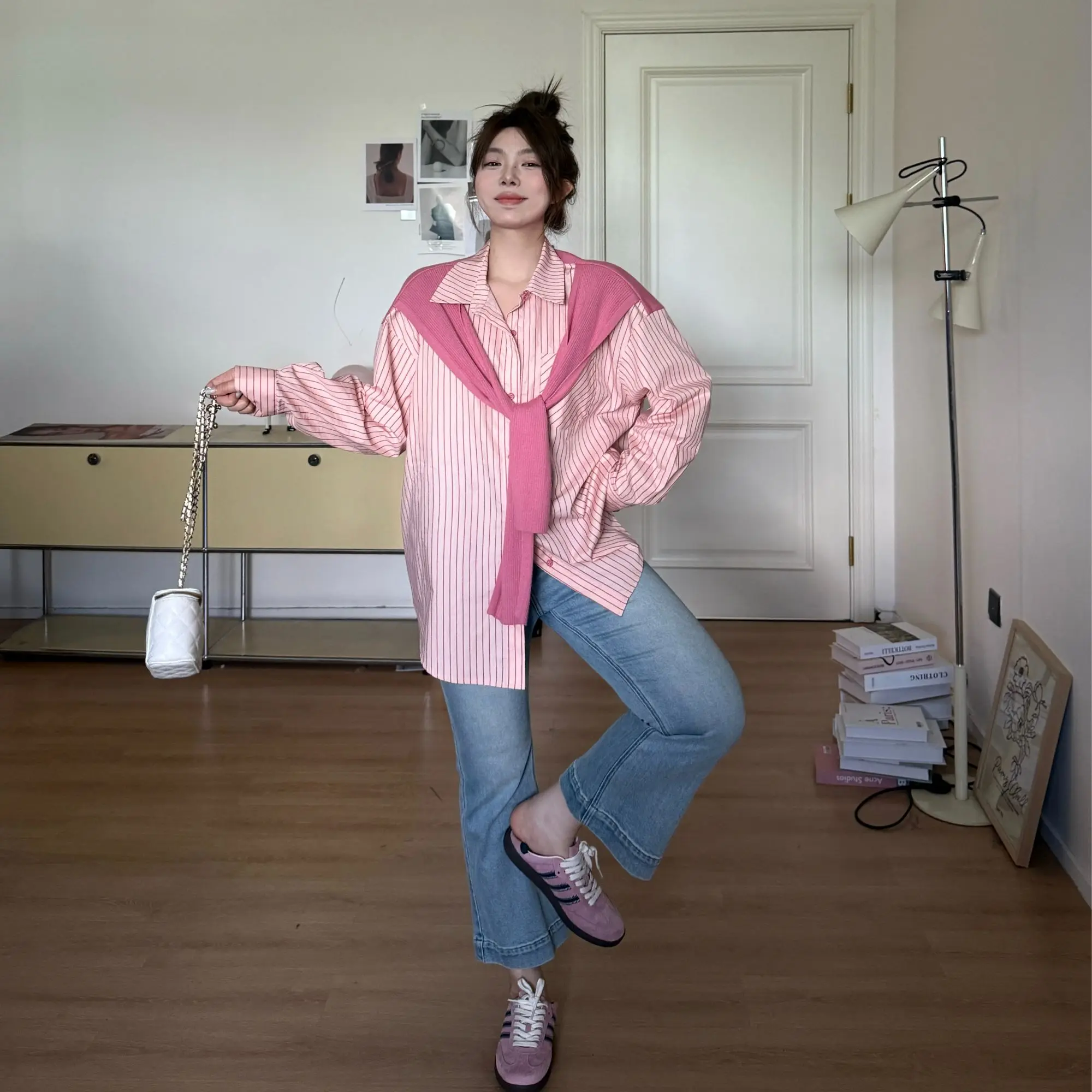 

JINGU Stripe irt with Built-in awl Early Autumn Faion Design Women's Hanfu Top 00% Other Materials Autumn 2025