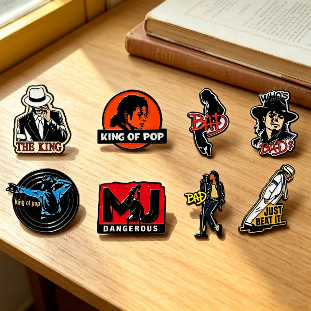 8-teiliges Emaille-Pins-Set King of Pop Bad Dangerous Just Beat It Metall Retro Rock Brosche Abzeichen Tasche Hut Dekoration für Fans Geschenk – Detail 1