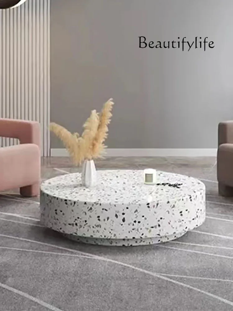 

Italian Style Light Luxury Small Apartment Terrazzo Coffee Table Modern Simple Advanced Artistic Sense round Tea Table