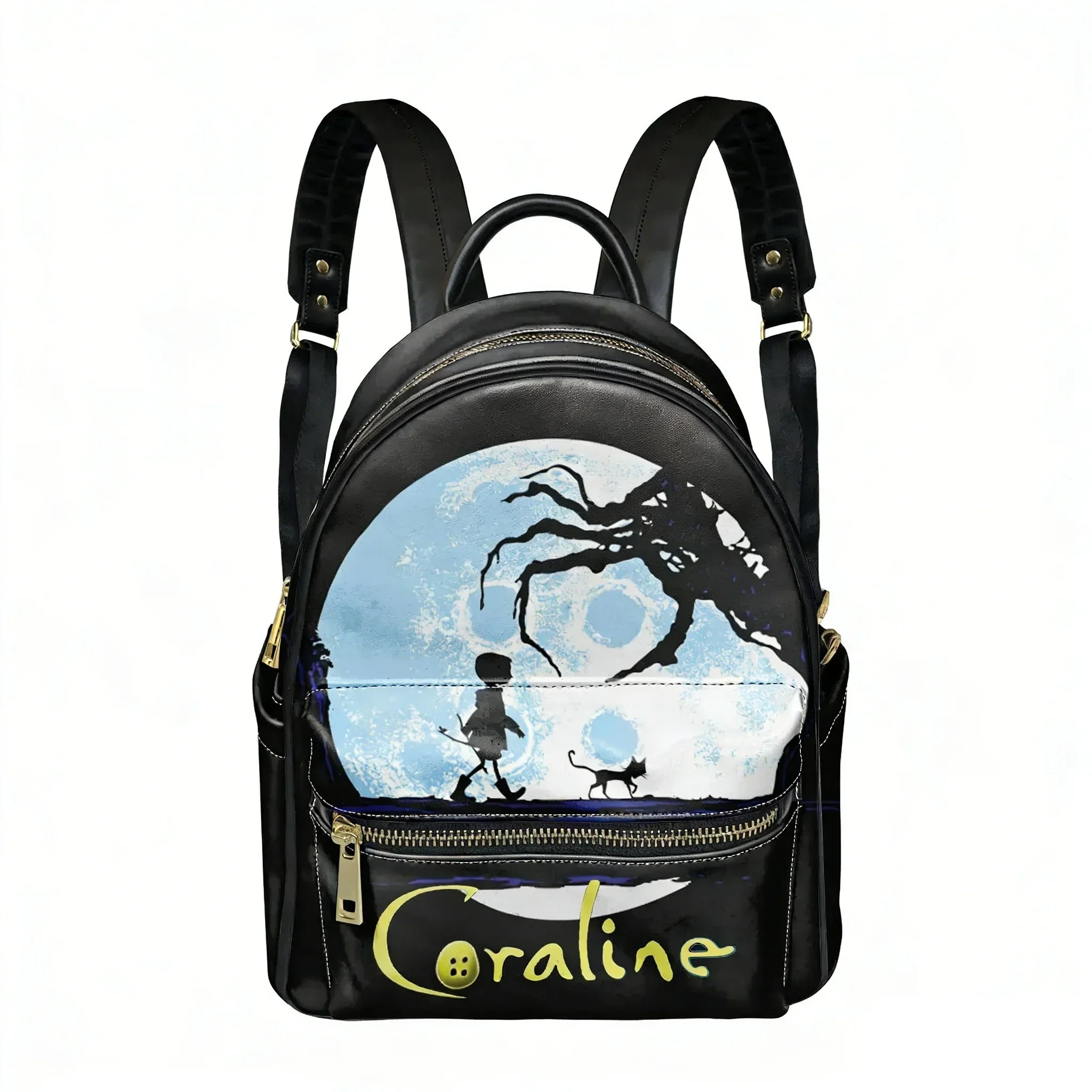 

Рюкзак с изображением персонажей мультфильмов Coraline, женский и мужской, персонализированный, на два плеча, для деловых поездок, для книг, подарок, повседневный рюкзак