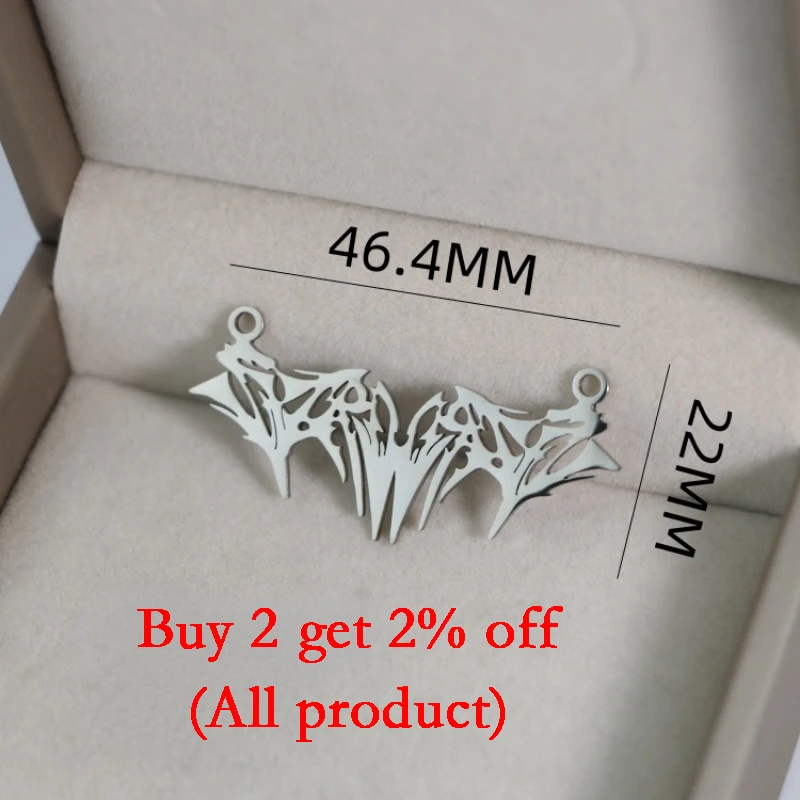WZNB 3Pcs Stainless Steel Bat Charms Animal Double Hole Pendants For DIY Jewelry Making Earrings Necklaces Accessories Wholesale
