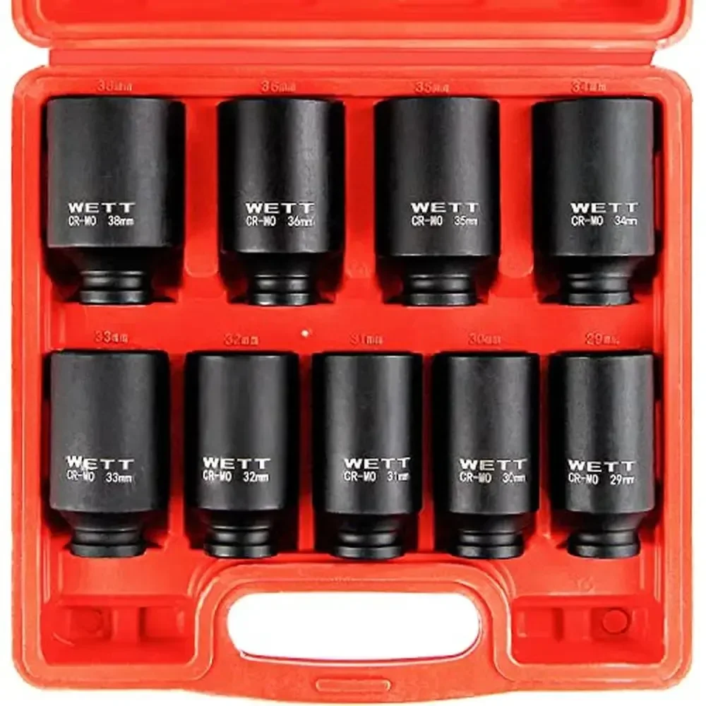 9-Piece Metric Deep Impact Socket Set CR-MO Steel Drive System Square Laser-Etched Storage Case