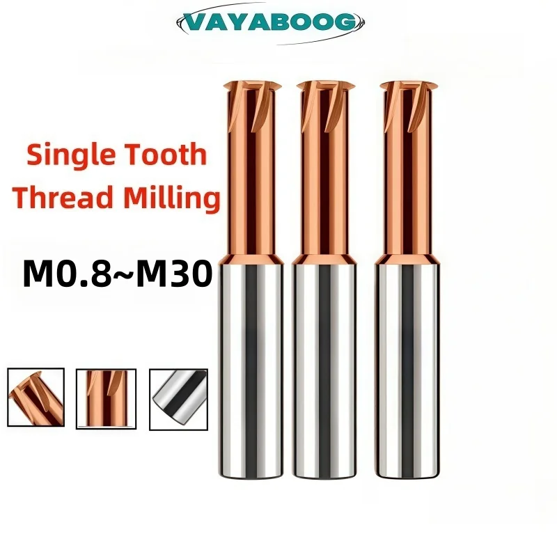 VAYABOOG 1PCS CNC Machine Solid Carbide Single Tooth Thread Milling M1 M1.6 M2 M3 M4 M5 M6 M8 M10 M12 M14-M30 Mill Mills Cutter