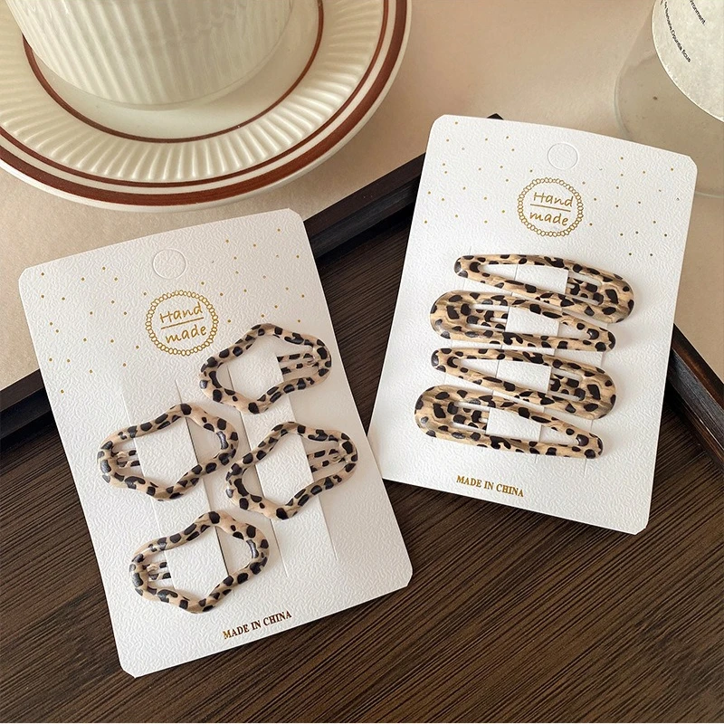 

Leopard Print Hollow Cloud Hair Clips Set Womens BB Clips Elegant Forehead Styling Accessories