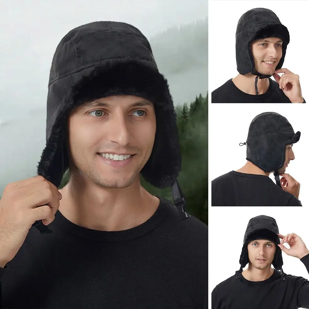 

Outdoors Warm Bomber Hat Thick Plush Ushanka Fur Hat Windproof Casual Lei Feng Hat Men