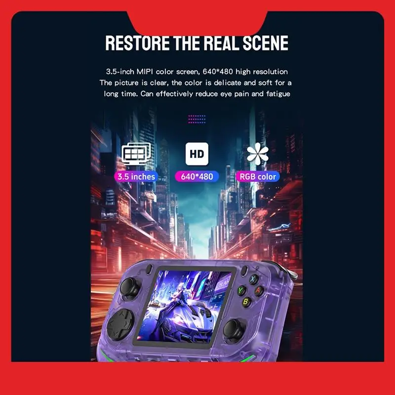 

RX6H Ретро портативная игровая консоль 64 ГБ 15000+ игр 3,5-дюймовый IPS-экран Карманный плеер Linux поддерживает 20+ эмуляторов