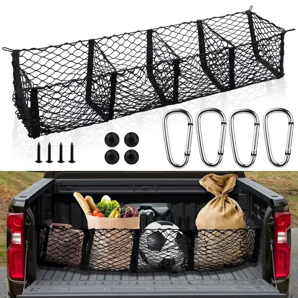 Cargo Net Trunk Bed Organizer,Mesh Storage Net with 4 Metal Hooks, Heavy Duty Cargo Net for SUV,Car,Pickup Truck Bed