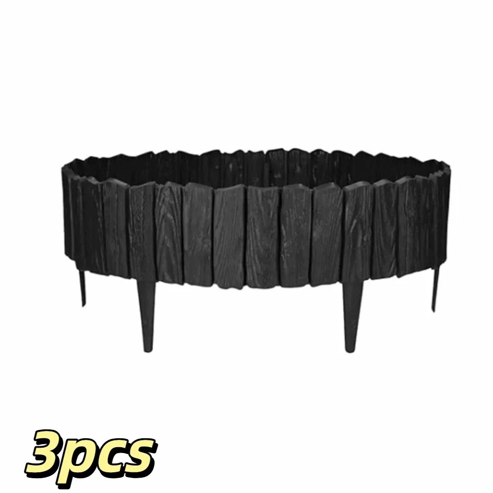 

3pcs Plastic Material Garden Edging Border Interlocking Design Weather-Resistant Decorative Fence Panels Imitation Stone Texture