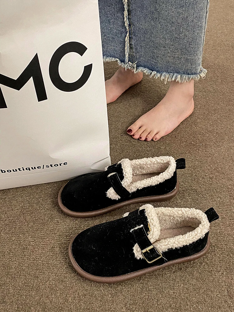 Zachte Ronde Neus Winter Schoenen Vrouwen Casual Vrouwelijke Sneakers Flats Klompen Platform Loafers Met Bont Herfst Jurk Retro Creepers Nieuwe S