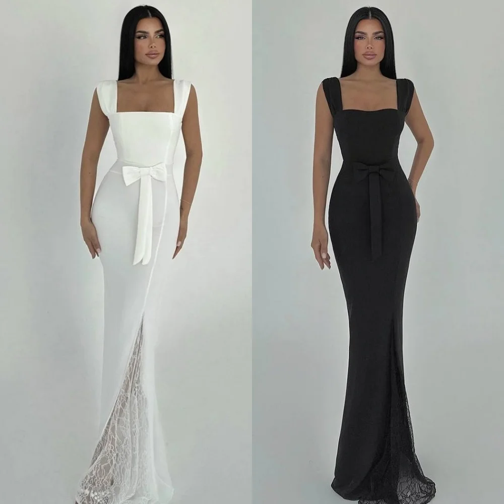 

Customized Jersey Bow Lace Square Neck Mermaid Long Dresses Bespoke Occasion Dresses Elegant Party Wedding Elegant Simple