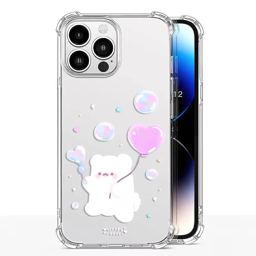 لطيف الحب الأبيض الدب أيام ممطرة جراب هاتف آيفون 17 16 15 14 13 12 11 برو ماكس زائد الهواء لينة واضح غطاء من البولي يوريثان الحراري #5