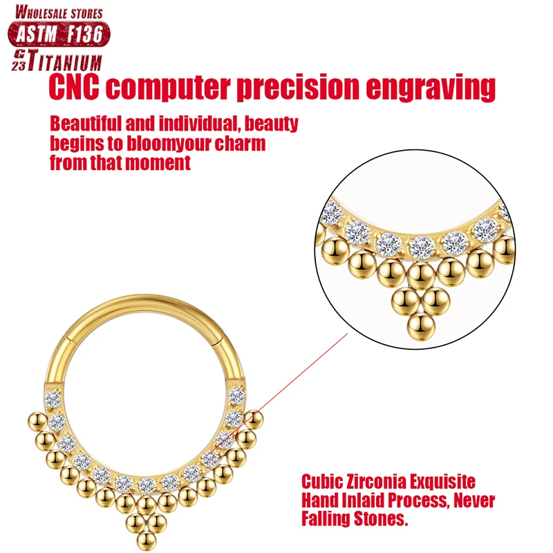 G23 Titanium Flower Nose Rings Hoop Zircon Piercing Diaphragm Tragus Cartilage Ear Perforated Clicker Ladies Lip Body Jewelry