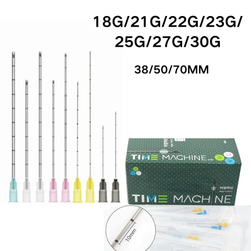Imagen 1 del producto 50 Uds tatuaje canula de punta roma 21G 22G 23G 25G 27G 30G 18G Micro agujas para perforación corporal jeringa de 38/50/70MM para relleno inyectável