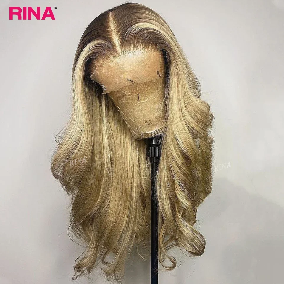 Brown Root Blonde Color 13X4 Frontal Wig Human Hair For Women Transparent 13X6 Lace Front Human Hair Wig Ash Blonde Pre Plucked