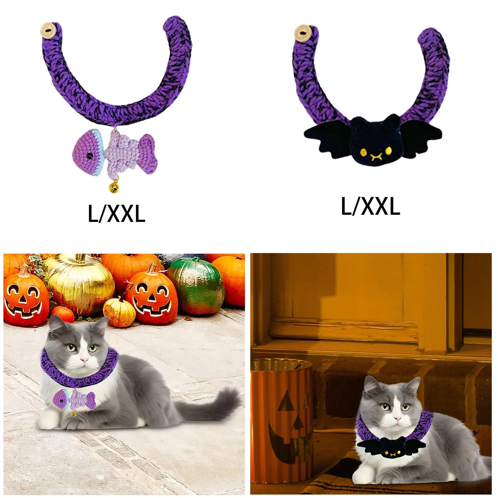 Knitted Cats Collar Halloween Themed for Pet Birthday Gift Photo Props Party