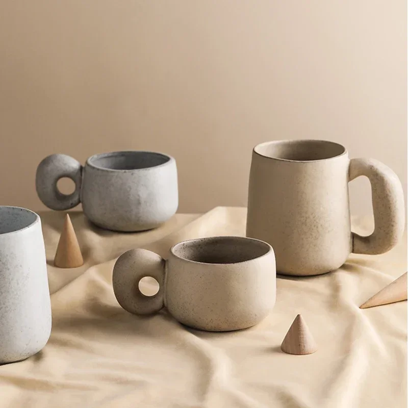 300/600ml Japanese Stoneware Retro Coffee Mug Breakfast Milk Oatmeal Cups Office Couple Water Mug Design Style Mug Birthday Gift