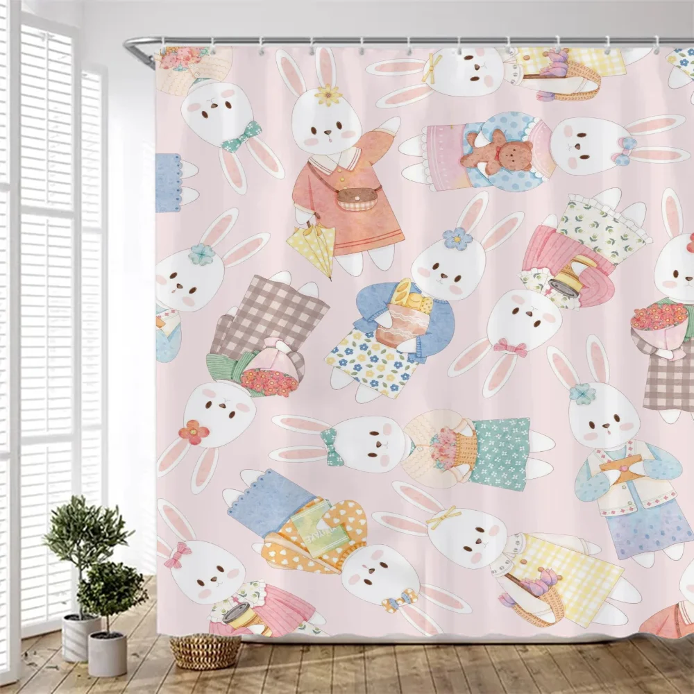 Miss Rabbit Shower Curtains for Bathroom Curtain Folding Partition Bath Accessories Bedrooms Waterproof Fabric Things the Set