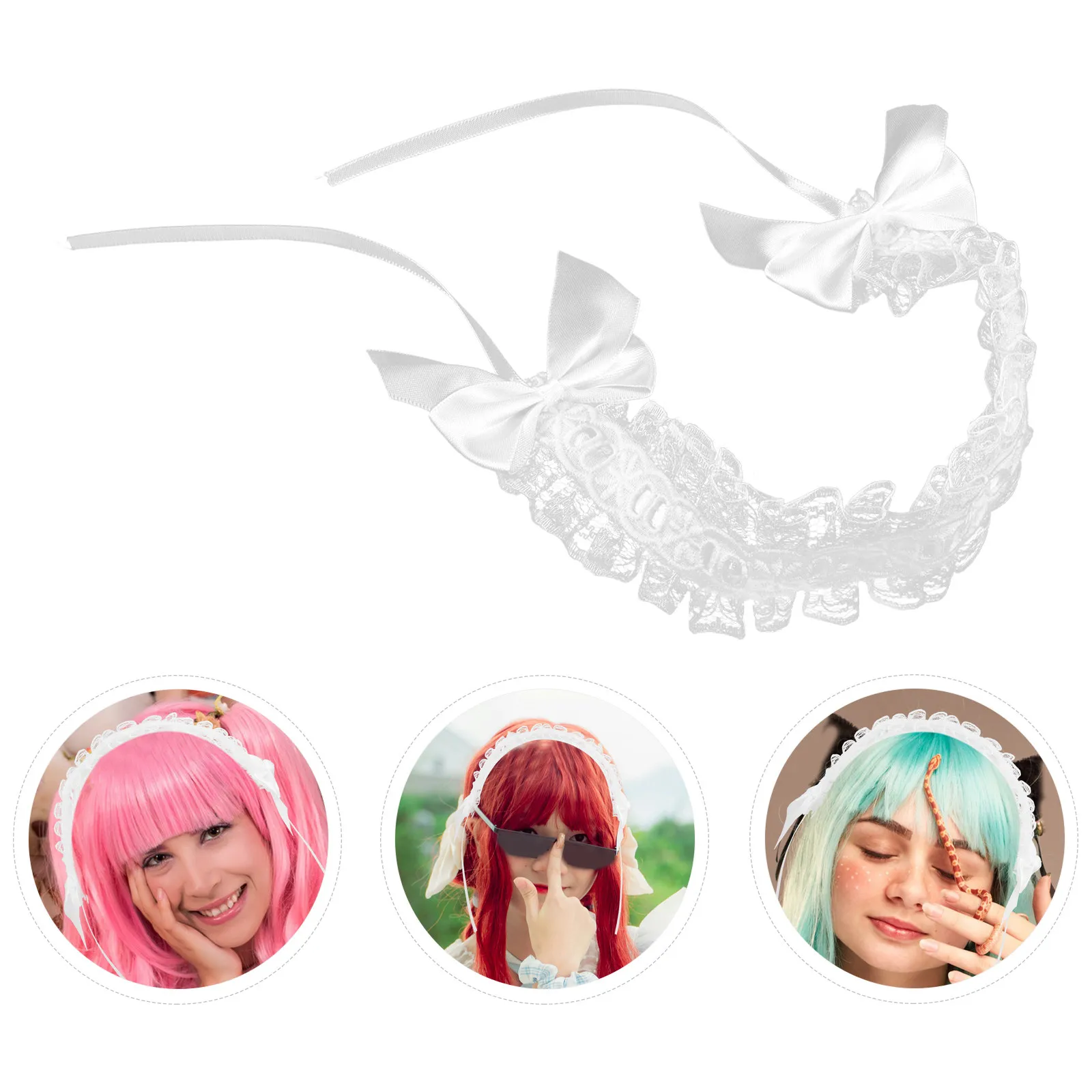 

2Pcs Lolita Lace Headband White Ruffled Vintage Hair Hoop Maid Cosplay Headdress Tea Party Princess Costume Accessories Women