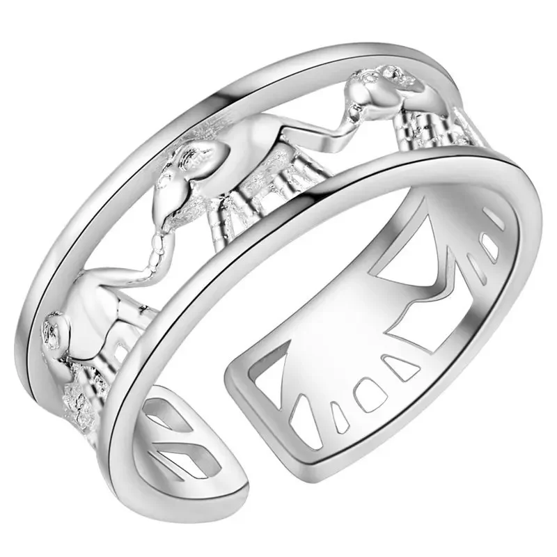 Hot sale 925 Sterling Silver Rings for Women Elephant adjustable Elegant Fashion Wedding girl Party Gifts Charm Jewelry