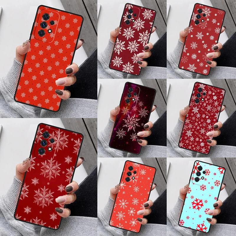 Winter Snowflakes Red Phone Case For Samsung Galaxy S23 S21 S20 FE S24 S22 Ultra Note20 S10 S9 S8 Plus A40 A52 A12 A13 A53