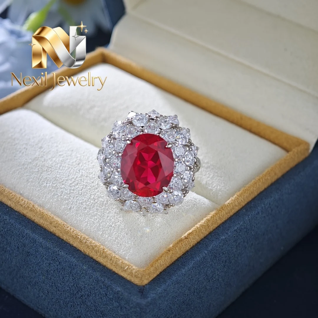 

Nexil Jewelry 6CTW 10*12mm Oval Cut Artificial Ruby Gem Ring Solid 925 Sterling Silver Jewelry Wedding Ring 268r