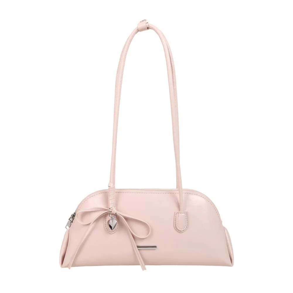 

New Korean Style Plaid Underarm Pack Sweet Bowknot PU Leather Boston Shoulder Bag Casual Solid Color Women Handbag Dating