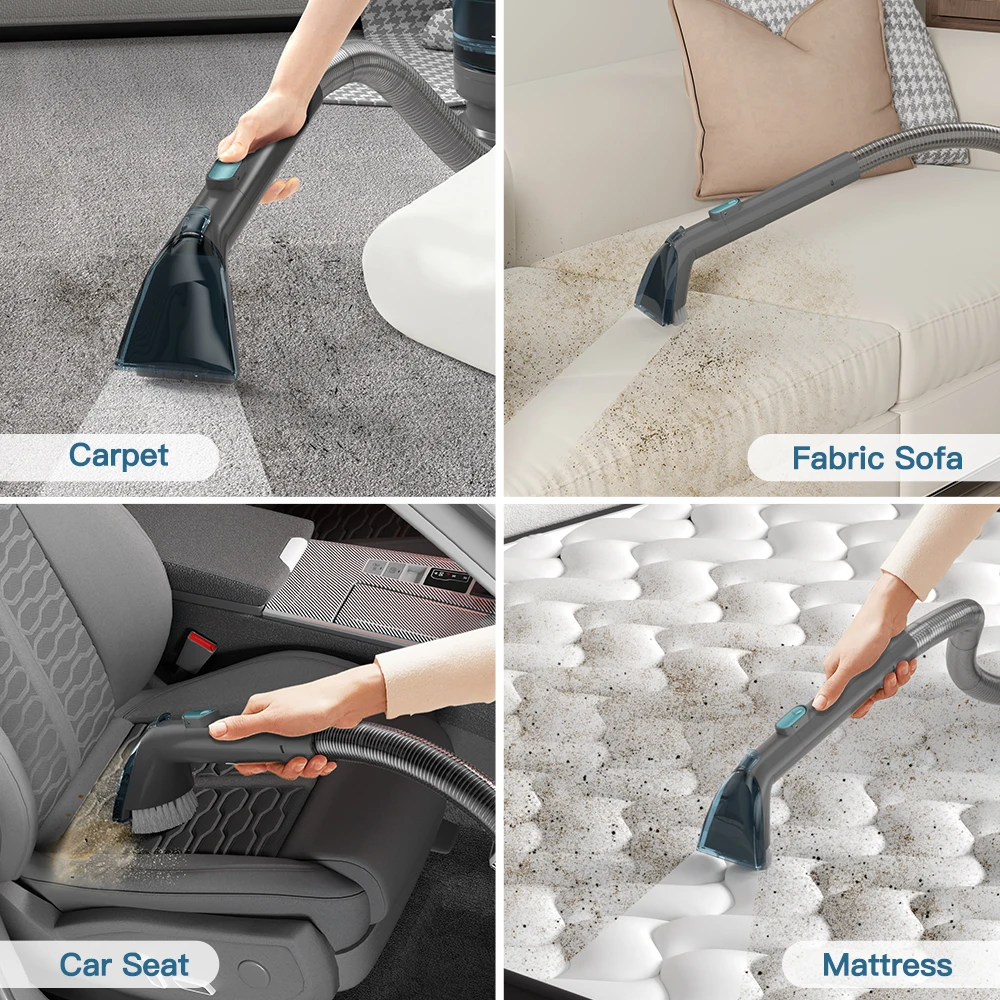 PrettyCare PC808 Cordless Carpet&Spot Vacuum Cleaner 1.4m Hose 30minutes Fabric Vacuum Cleaner with Wet Sprayer For Sofa Car
