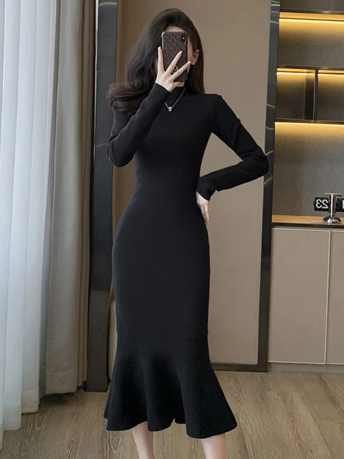 Hebe Sle Bla Malha Fi Tail Dr Cintura Alta Longo Sve Quente Fing Base Camada Dr para Outono Inverno Casaco Combinando