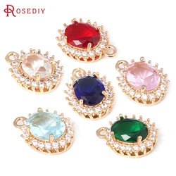 6PCS 18K Gold Color Brass Zircon Oval Shape Charms Pendants Diy Jewelry Making Supplies Necklace Earrings Accessories for Women