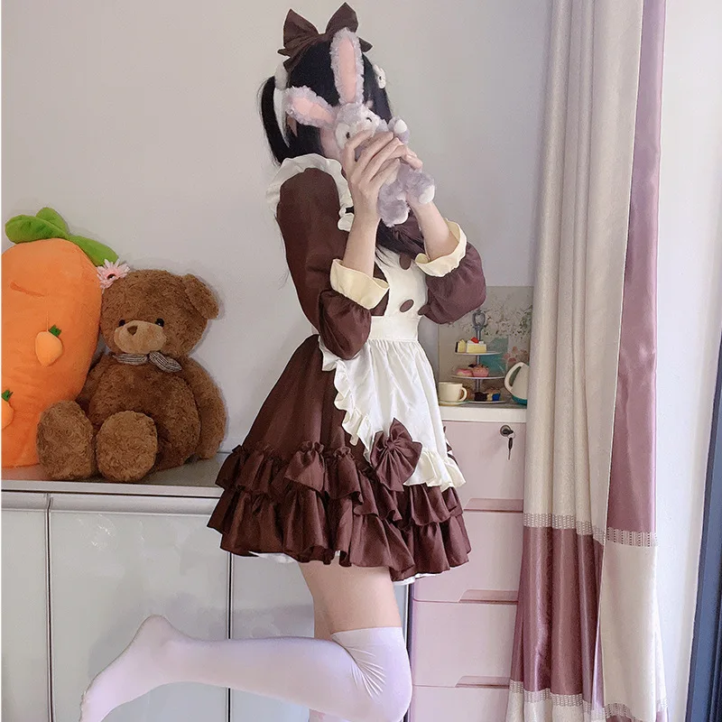 Christmas Anime Themed Party Cosplay Japanese Restaurant Maid Outfit Comic-con Costume Kawaii Chocolate Lolita Bow Uniform Suit