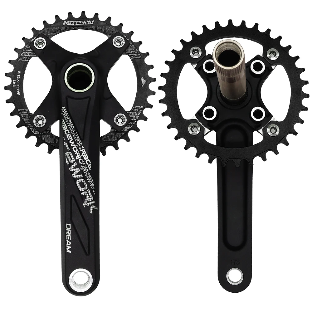 Racework MTB Bike Crankset 170MM 175MM Crank Length Aluminum Alloy 104BCD 32T/34T/36T/38T Chainring Bicycle Parts