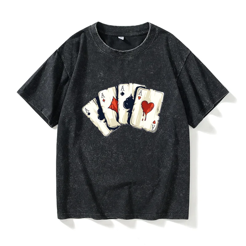 レトロポーカーパーソナライズされたtシャツ半袖ラウンドネックルーズサマーカップルコットン服男性と女性用