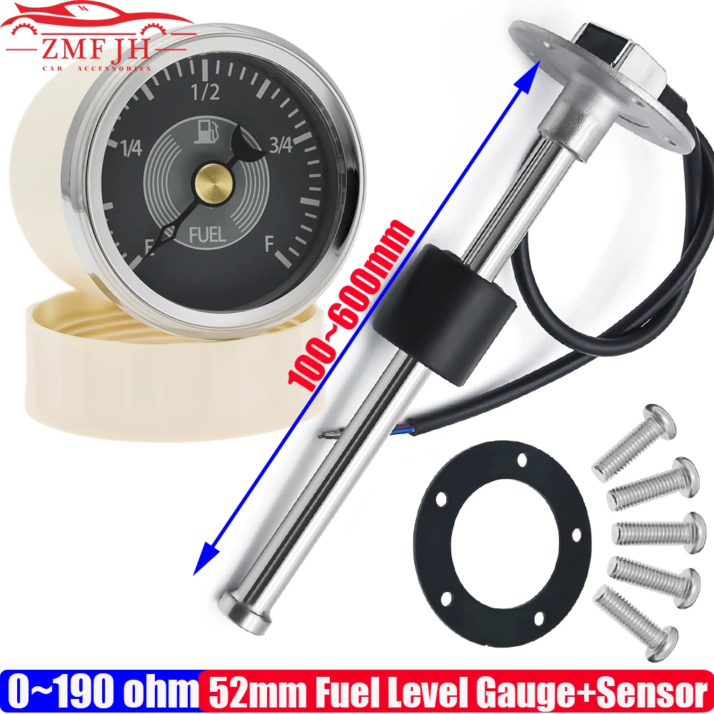 Custom 100~500mm Fuel Level Sensor+52mm Fuel Level Gauge Retro Vintage 0~190ohm Oil Tank Meter Indicator Car Boat Yacht DC12V24V