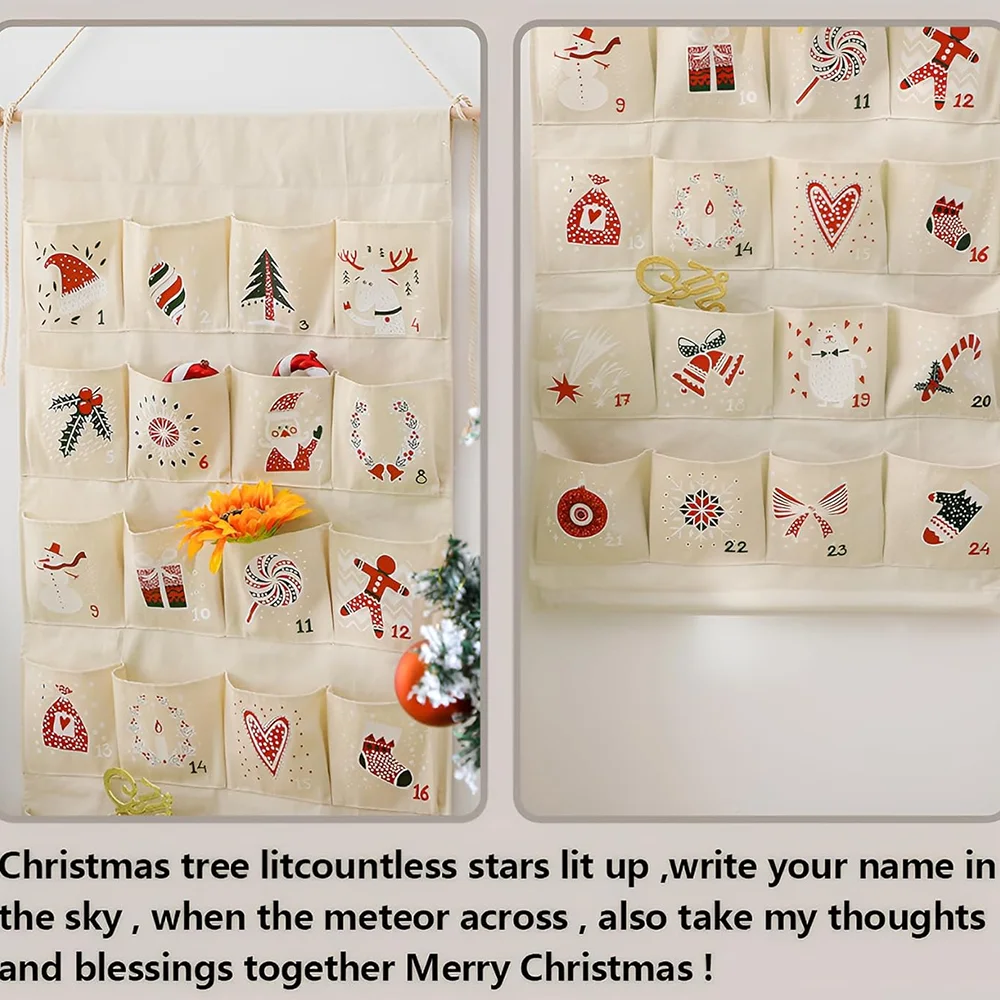 عيد الميلاد تقويم القدوم قابلة لإعادة الاستخدام 24 يوما جيوب العد التنازلي تقويم القدوم حقيبة تخزين قابلة للحمل عيد الميلاد عطلة ديكور جدران المنزل #2