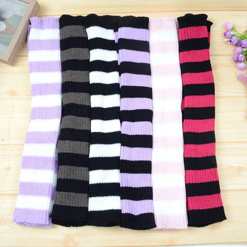 Y2k Goth Lolita Leg Striped Warmers japońskie kobiety gotyckie długie skarpetki getry kolana zimowe dzianiny mankiety kostki cieplej wysokie