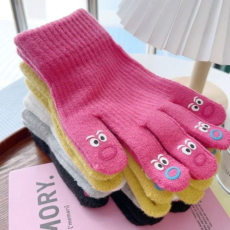 Funny Facial Expression Five Finger Knitted Gloves Knitted Touchable Cute Solid Color Windproof Warm Winter Soft Cartoon Glove