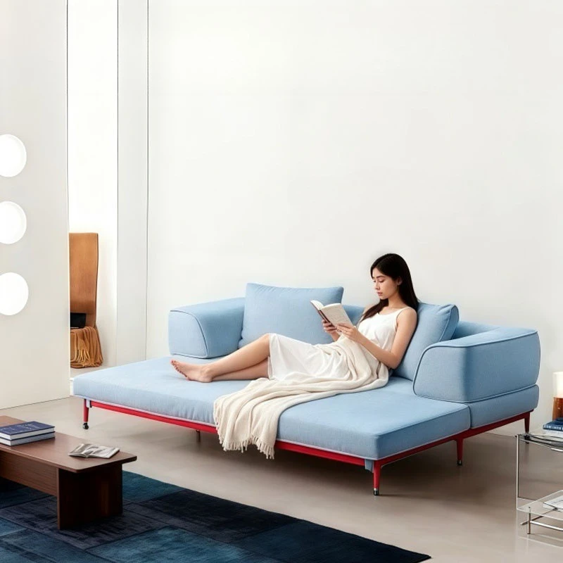 

Multifunctional retractable pull-out bed living room multi-person fabric lazy high-footed sofa