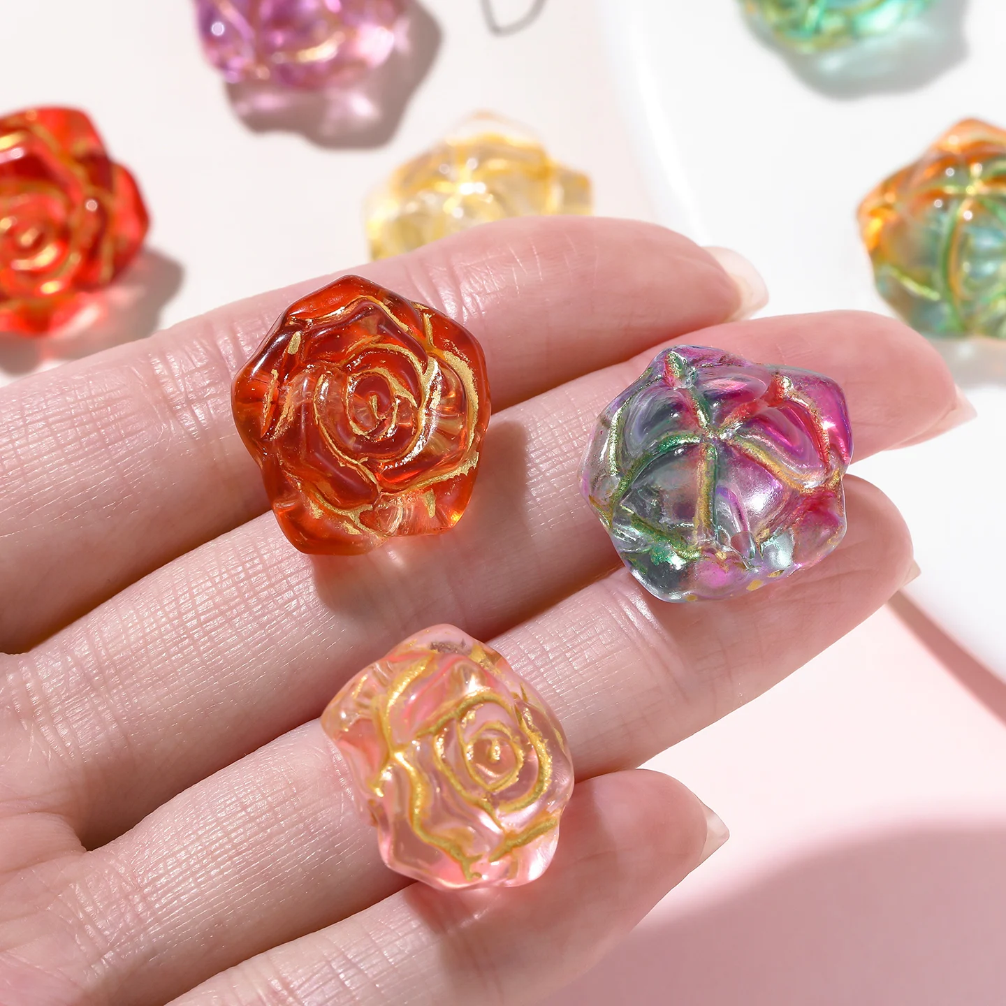 5/10pcs/lot 20x19mm Colour Rose Flower Shaped Loose Spacer Beads for Jewelry Making DIY Bracelet Necklace Accessories