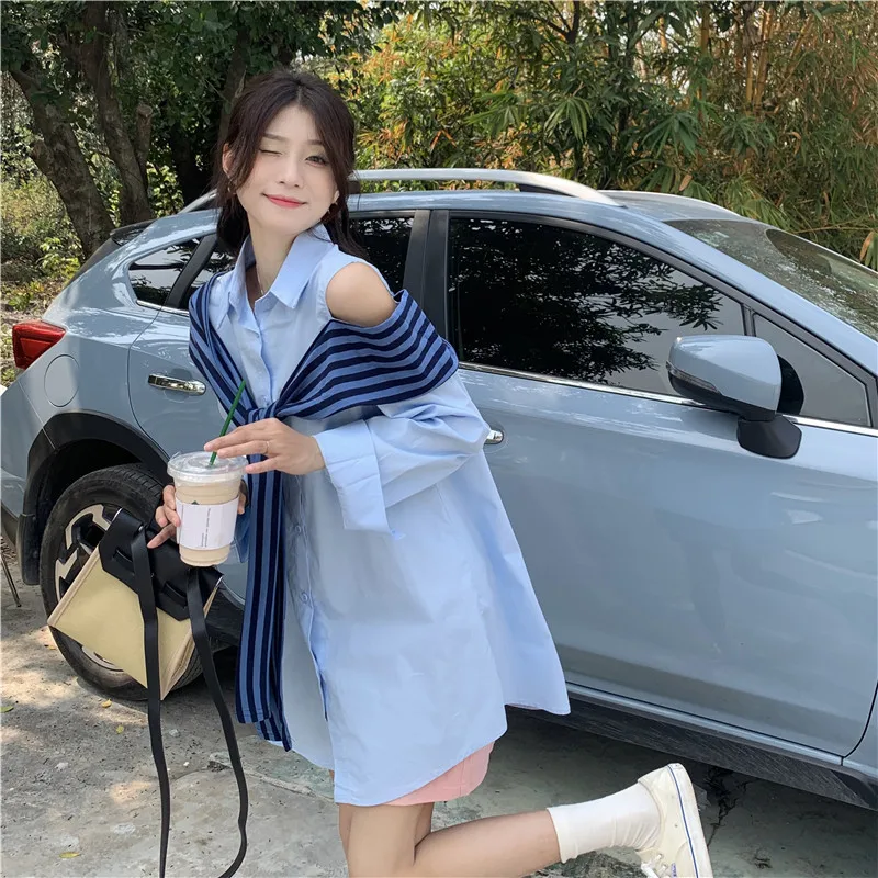 2025 여성 가을 디자인, 니치 예술적 감각, 시크한 숏 스커트 오프숄더 폴로 칼라 셔츠 드레스