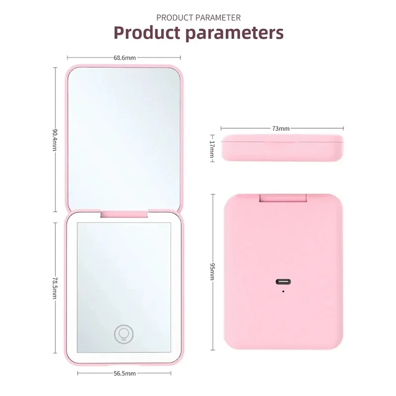 ABVT-ручное компактное мини-косметическое складное косметическое зеркало с подсветкой, маленькое карманное дорожное зеркало для макияжа, 2X увеличительное