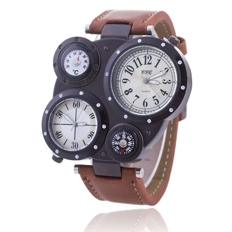 Relógio Quartz Militar Masculino, Elegante Pulseira de Couro do Exército, Esporte, Moderno, Duplo Movimento, Grandes Relógios de Pulso, Deco Compass, Novo, 2022