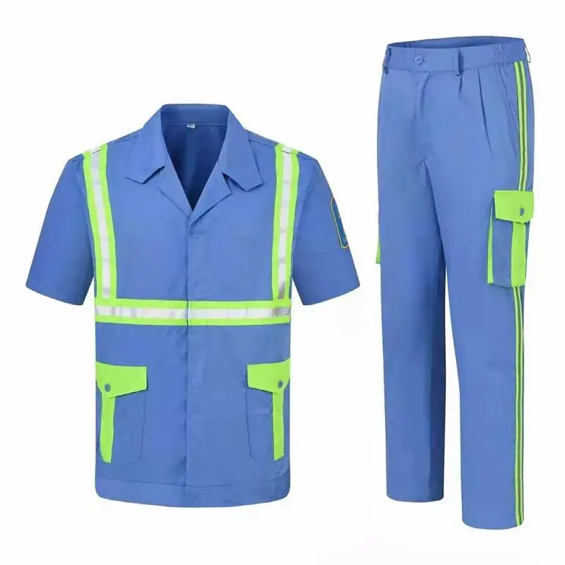 

Summer Blue Sanitation Worker Uniform Short Sleeved Top Pants Set Cleaning Staff Working Clothes Labor Protection Clothing